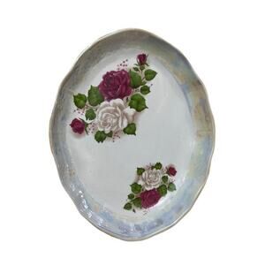 Vintage Oval Pink/White Roses with Iridescent Shimmer Edge